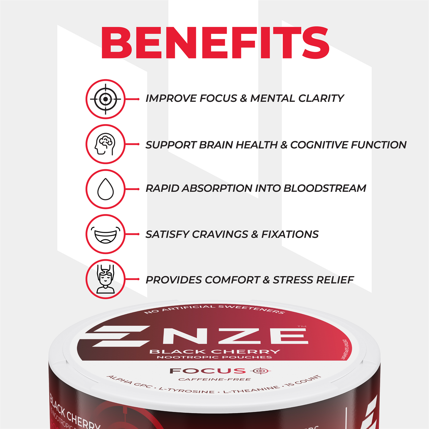 NZE Black Cherry Focus Nootropic Pouches (Caffeine Free)