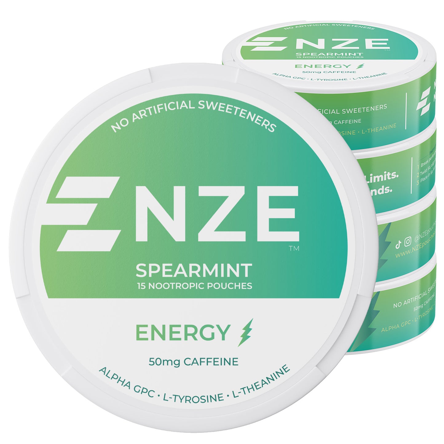 NZE Spearmint 50mg Caffeine Pouches - 5 Pack