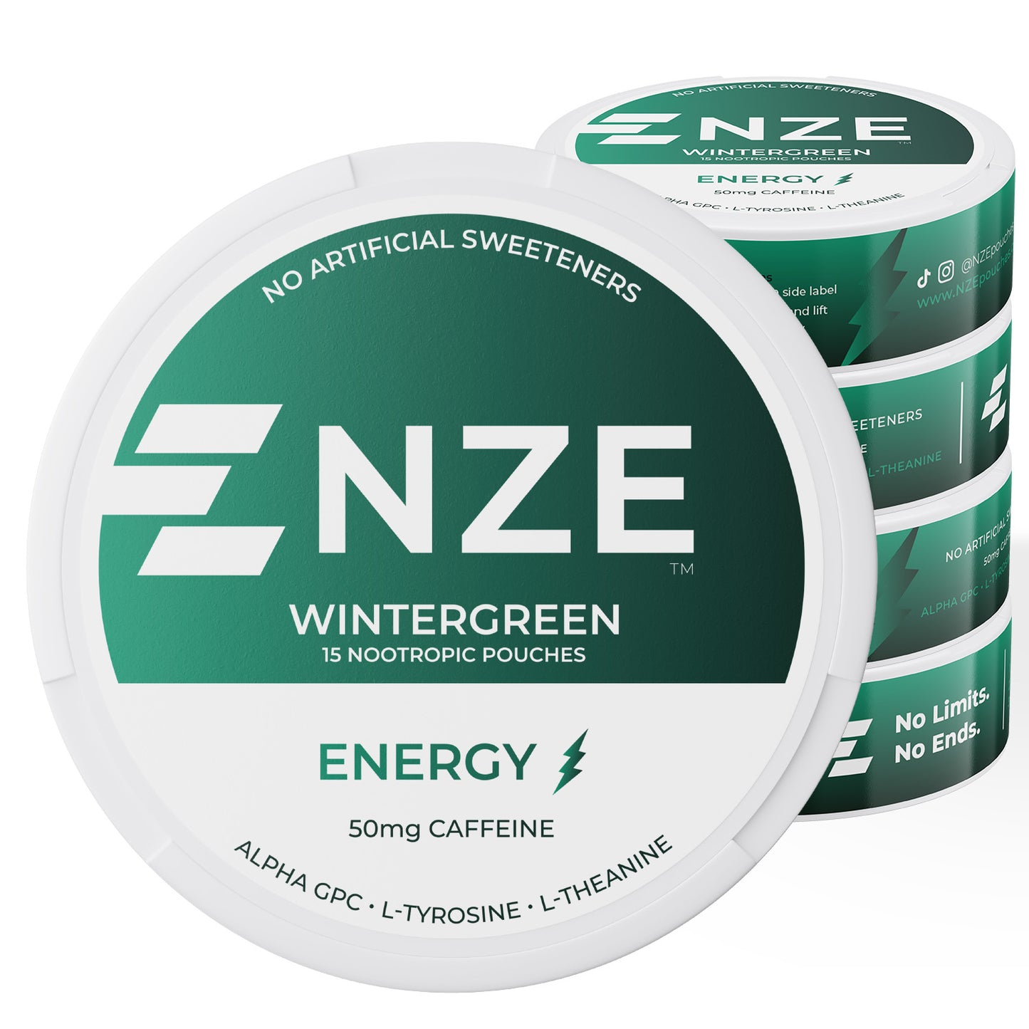 NZE Wintergreen 50mg Caffeine Pouches - 5 Pack