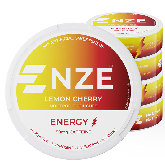 NZE Lemon Cherry 50mg Caffeine Pouches - 5 Pack