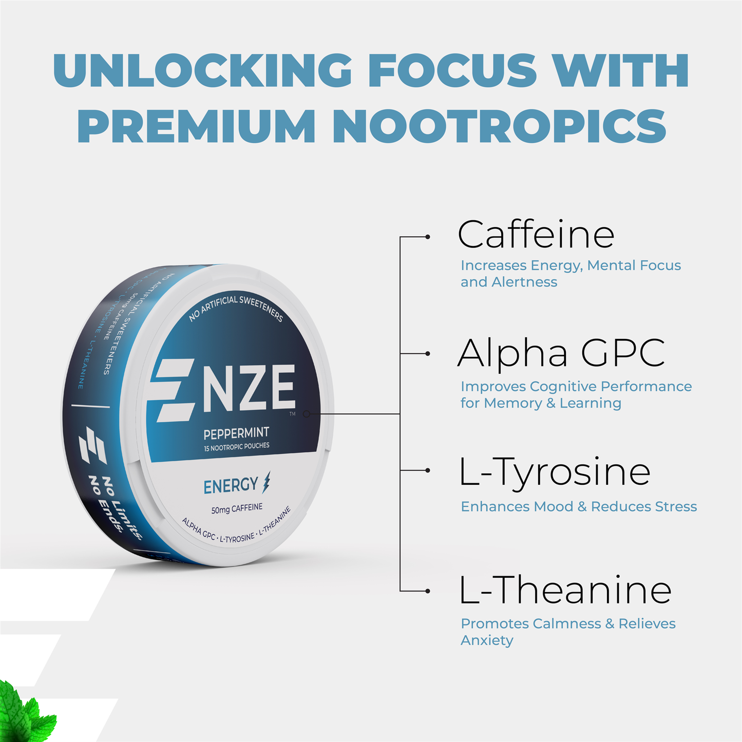 NZE Peppermint 50mg Caffeine Pouches - 5 Pack