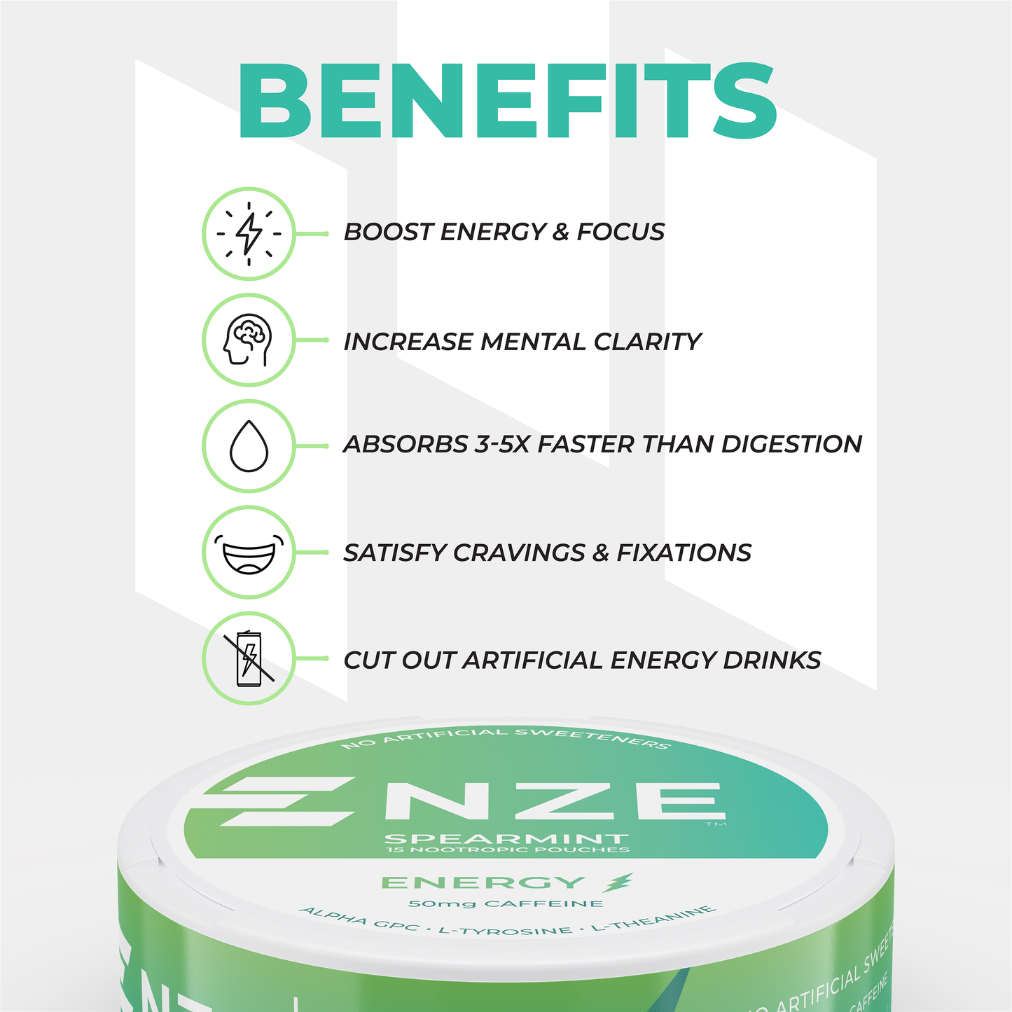 NZE Spearmint 50mg Caffeine Pouches - 5 Pack